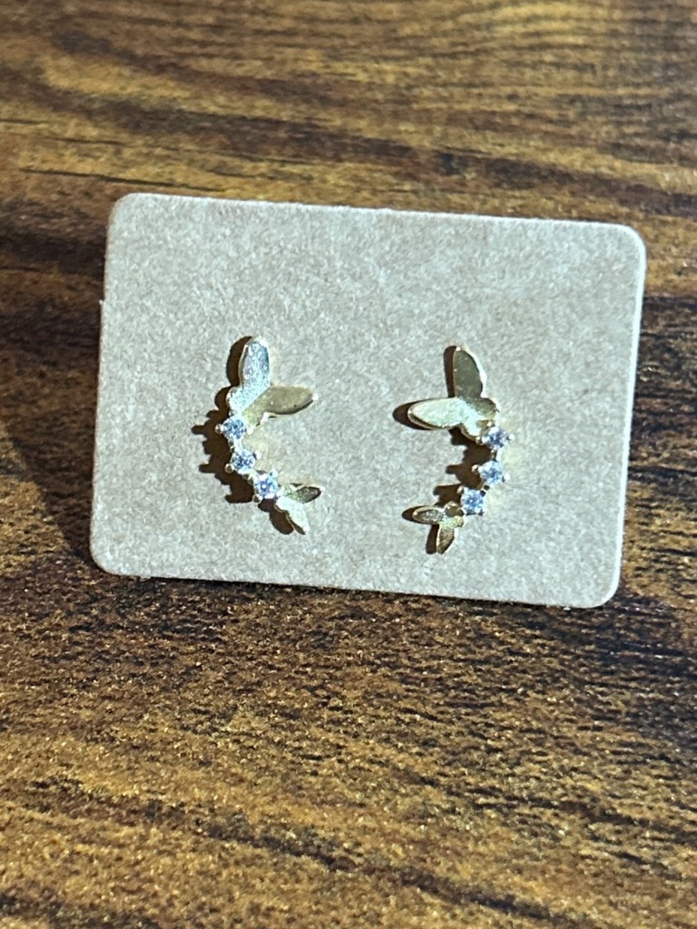 Delicate Gold Butterfly Ear Climbers with Cubic Zirconia - Gold Plated
